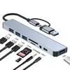 Estación de acoplamiento tipo C 8 en 1 transfronteriza con tarjeta de red de 100 Mbps, concentrador USB 3.0, base de expansión para computadora, concentrador 8 en 1