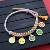 Pulsera de Flor de Durazno de los Cinco Dioses de la Riqueza Estilo Tíbet, Cordón Tejido a Mano Nudo de Flor de Durazno, Pulsera Thangka de Cuerda Multicolor Estilo Étnico