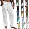 2022 Pantalones Casuales con Cordón para Hombre Talla Grande Verano Color Sólido Pantalones de Playa Holgados Elásticos Deportivos Casuales