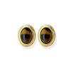 Pendientes Elegantes Franceses Incrustados de Ónix Negro Clavija Ovalados Chapados en Oro Pendientes Vintage