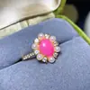 Anel de Opala Rosa Natural, Opala Rosa com uma Textura Delicada e Quente, Pedra Principal 7X9Mm, Disponível para Vendas ao Vivo