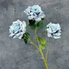 Rosa sweetheart artificial de 3 cabeças para decoração de casamento, decoração de casa, arranjo floral, rosa serigrafado, ornamentos de flores artificiais transfronteiriços, atacado