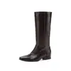 Botas de montar minimalistas sin cordones de piel de vaca completa 2026 invierno tacón bajo grueso punta cuadrada piel genuina caña alta botas largas para mujer talla 42 talla grande