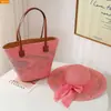 Bolsa de Palha Trançada, Novo Estilo de Verão, Grande Capacidade, Bolsa de Ombro Trançada com Padrão de Estrelas, Conjunto de Duas Peças com Chapéu de Palha para Proteção Solar para Uso Diário
