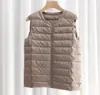 Chaqueta de Plumas Anti-temporada para Mujer Invierno Coreana Nueva Cuello Redondo Cremallera Ajustada de Corte Delgado Longitud Media Chaleco de Moda Cálido Chaleco Hombro Explosion
