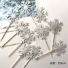 Floco de Neve Dourado Cartão Cena de Bolo de Aniversário Bandeirinha Plug-in para Bolo Decoração Tema Gelo e Neve de Natal Pacote com 10