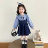 Vestido de Manga Larga para Niña 2026 Otoño Nuevo Estilo Dibujos Animados Anime Vestido de Princesa Niña Pequeña Elegante Moderno Vestido Rayado