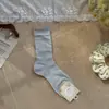 Calcetines apilables Songmu de estilo coreano, transpirables, con estampado de margaritas, sin costuras, calados, de algodón fino con volantes, para mujer, de media pantorrilla