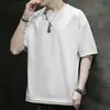 Camiseta Masculina Plus Size de Manga Curta Falsa Duas Peças Gola Redonda Solta Ampliada e Alargada Manga Meia Manga Secagem Rápida Simples