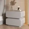 Mesita de noche color crema con acabado en piel, Gabinete de noche pequeño moderno simple para dormitorio, Gabinete de almacenamiento minimalista, No requiere montaje, Todo en uno