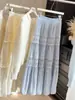 Saia Patchwork de Renda Delicada Vazada Estilo Francês para Mulheres, Nova Saia Casual de Cintura Alta Emagrecedora em A com Camadas para o Início da Primavera