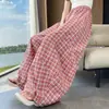 Toma real: Pantalones de cuadros rosas con dobladillo curvo para mujer, nueva moda de verano 2026, tiro alto, corte relajado, pantalones largos casuales adelgazantes