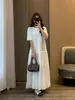 ¡Zedaijiayi Mismo Estilo que la Tienda de la Influencer! Camiseta de Algodón Peruano Patchwork Desestructurado Cuello Redondo Vestido Satinado con Dobladillo Amplio