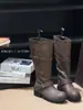 Botas de Montar de Cuero Genuino de Longitud Media con Tacón Grueso y Suela Gruesa, Punta Redonda, Estilo Nuevo 2026, Retro Desgastado