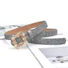 Cinturón de Cuero para Mujer con Incrustaciones de Pedrería y Hebilla Cuadrada Decorativa, Versátil Cinturón de Hebilla Lisa para Mujer, Cinturón para Pantalones Estilo Ins