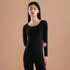 Traje de ropa interior térmica para mujer de terciopelo sin costuras mallas largas forradas de polar engrosado camiseta de manga larga para otoño e invierno mallas