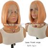 Peruca nova europeia e americana para senhoras, front lace, feita à mão, cor laranja claro, corte BOB curto, cabelo liso curto natural, fofo, estoque de fábrica
