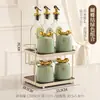 Juego de Frascos para Condimentos de Lujo Ligero, Caja de Almacenamiento de Botellas de Condimentos para el Hogar, Frasco de Cerámica para Aceite de Cocina, Frasco para Sal, Frasco para Chile