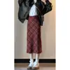 150 Saia Lã Xadrez Vintage Curta Feminina Outono Inverno Cintura Alta Elegante Linha A Média Xs Alta