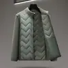 Chaqueta de Invierno para Hombre con Parches de Algodón Cuello Alto Patrón de Espiga Forro Acolchado Relleno Grueso Abrigo Cálido Chaqueta Casual de Negocios
