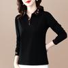 Camiseta de Algodão Puro Manga Longa Feminina Chegada Nova de Verão Elegante Moda para Mães de Meia-Idade Estampada Lapela Top Base Camisa Polo