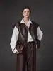 Chaleco Chaqueta de Cuero con Bolsillos Grandes Estilo Europeo y Americano para Mujer, Versátil y de Alta Gama, Chaleco de Piel de Oveja de Corte Holgado, Modelo Nuevo para Tallas Pequeñas
