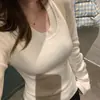 Suéter de Punto Elegante Adelgazante de Manga Larga con Cuello en U de Corte Ajustado para Mujer, Top Grueso con Forro Polar Integrado para Otoño e Invierno