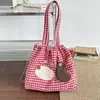 Bolsa de Lona Fofa de Desenho Animado da Moda para Mulheres Nova de Nicho Xadrez Bolsa de Mão para Viagem e Dia a Dia Bolsa de Ombro Único Transversal para Mulheres
