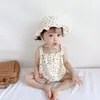 Macacão Fino Estilo Coreano para Bebês, Macacão Sem Mangas para Recém-Nascidos, Roupa de Verão com Suspensórios e Chapéu, Roupa da Moda para Exterior