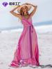 Vestido Largo Casual de Verano para Playa con Estampado Moda Europea y Americana Elegante sin Tirantes Acampanado Sexy Espalda Descubierta Hecho a Medida