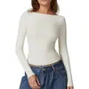Tops Estilo Europeu e Americano, Camisetas de Manga Comprida com Decote Redondo e Costas Nuas, Camisetas Básicas Estilo Desejo Puro Verão Garota Quente para Mulheres, Roupa Íntima Estilo Garota Quente