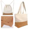 Bolsa de Lona Costurada com Cortiça Moda Cordão Bolso com Aba Calças Bolsa Transversal Bolsa de Lona Presente Grande Bolsa de Algodão Ecológica Sacola de Compras Logo