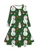 Comércio Exterior Transfronteiriço Europeu e Americano Natal 3D Impressão Digital Desenho Animado Fofo Boneco de Neve Pequeno Vestido Casual de Manga Longa para Meninas