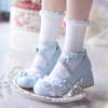 Sapatos de Couro Pequenos Fofos Versáteis com Laço Salto Alto Bico Redondo Ballet Sapatos de Couro Pequenos Lolita Sapatos de Couro Mary Jane Princesa Jk