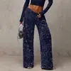 Nuevos pantalones de moda versátiles con cordón, adelgazantes, elásticos, rectos, de pierna ancha, con lentejuelas, estilo europeo y americano, ropa para mujer para comercio exterior