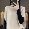 Colete tricotado colete feminino moderno versátil solto temperamento 2024 início da primavera gola alta quente manga morcego top de tricô