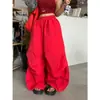 Calça Cargo Casual de Cor Sólida Retro Americana com Pregas de Perna Larga e Caimento Amplo, Unissex, Solta, Street, Preguiçosa, Comprimento no Chão