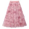 Falda Tie-Dye Azul Niebla Seleccionada Cuidadosamente para Mujer, Falda Abullonada de Cintura Alta para Primavera y Otoño, Falda de Gasa, Falda Larga Plisada
