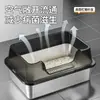 Bandeja para Arena de Gato de Acero Inoxidable Extra Grande Anti-Salpicaduras Abierta Valla Alta Profundizada Semi-Cerrada Inodoro para Gato Suministros para Mascotas