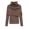 Venta al por mayor de Ropa para Mujer Transfronteriza Otoño 2026 Estilo Europeo y Americano Conjunto de Dos Piezas: Chal de Cuello Alto con Botones + Suéter de Punto de Manga Larga
