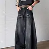 Jeans largo estilo retrô americano com detalhes de bigode de gato em preto e cinza, calça solta para o início do outono, estilo reto unissex, tecido de algodão versátil e moderno