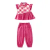 Conjunto de Verão para Meninas 2026 Novo Estiloso Calça Anti-Mosquito com Mangas Pequenas Volumosas Conjunto de Duas Peças Roupa Infantil Roupa de Verão