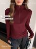 H355 Camiseta Básica de Media Cremallera y Cuello Alto Seleccionada Cuidadosamente para Mujer en Otoño e Invierno Sudadera Cálida con Forro de Polar Top Versátil de Manga Larga con Efecto Adelgazante