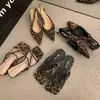 Sandalias de Chancla con Estampado de Leopardo de Diseño de Nicho 2025 Verano Nuevas Sandalias de Tacón Grueso Estilo Francés para Mujer