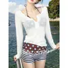 Bikini de lunares Coco para mujer, dos piezas, lindo, con lunares, manga larga, protector solar, salida de baño, traje de baño tipo bóxer para vacaciones en la playa