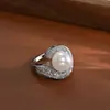 Anel Aberto de Zircônia Banhado a Ouro Real, Luxo Leve, para Mulheres, Anel de Pérola de Alto Padrão Estilo Francês Vintage, Anel da Moda para o Dedo Indicador