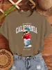 Camiseta Feminina Rapper Bear Los Angeles Estampa de Letras Casual Manga Curta Algodão Verão Hip Hop Gola Redonda Streetwear