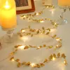 Fio de LED imitação folha de ouro Decoração de Natal Rattan verde Fios de luz de folha verde brilhantes Estilo de brilho longo (sem bateria)
