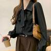Camisa Blanca de Manga de Farol con Corbata de Lazo para Mujer, Camisa de Oficina 2026 Primavera y Otoño, Nueva Prenda Formal con Diseño de Cinta