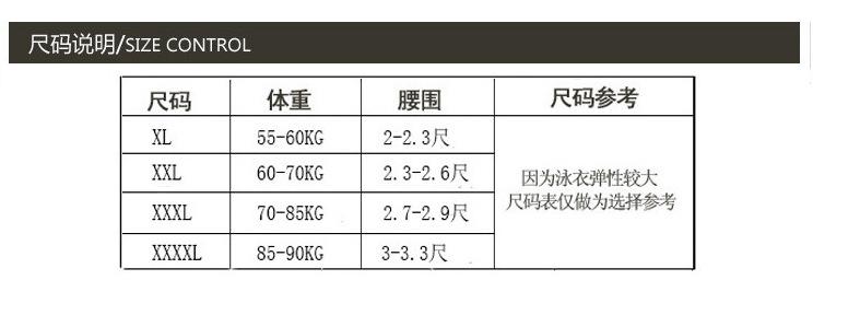 男士泳裤尺码